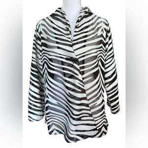 Yushi Artist Button Zebra Print White Black Sheer Jacket Size Small